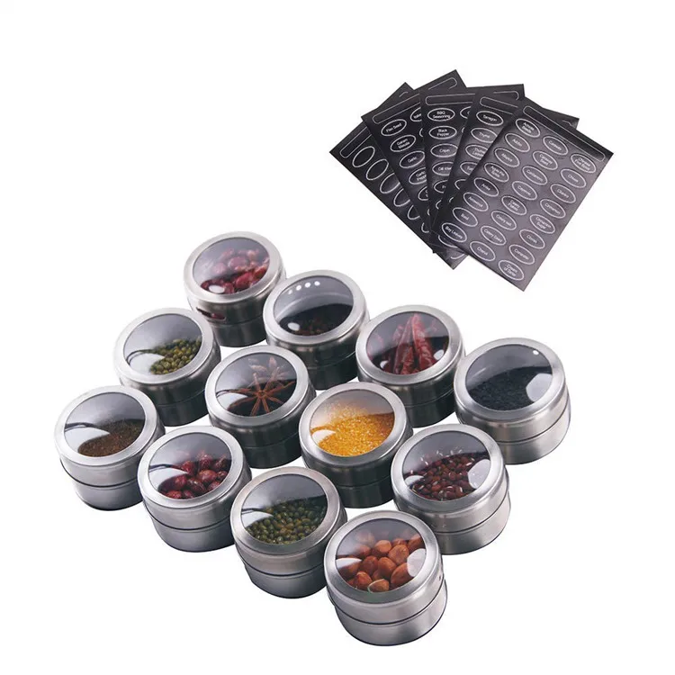 WOTMULY Stainless Steel Magnetic Spice Jars Stickers Pepper Seasoning Sprays Tools Container Jars Kitchen Condiment ST0070