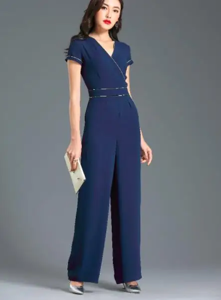 Hot Sapphire Blue Женский комбинезон размера плюс, лето, шифоновый, уличный, элегантный, полная длина, широкие, комбинезон, размер S M L XL 2XL 3XL 4XL - Цвет: Hot Sapphire Blue