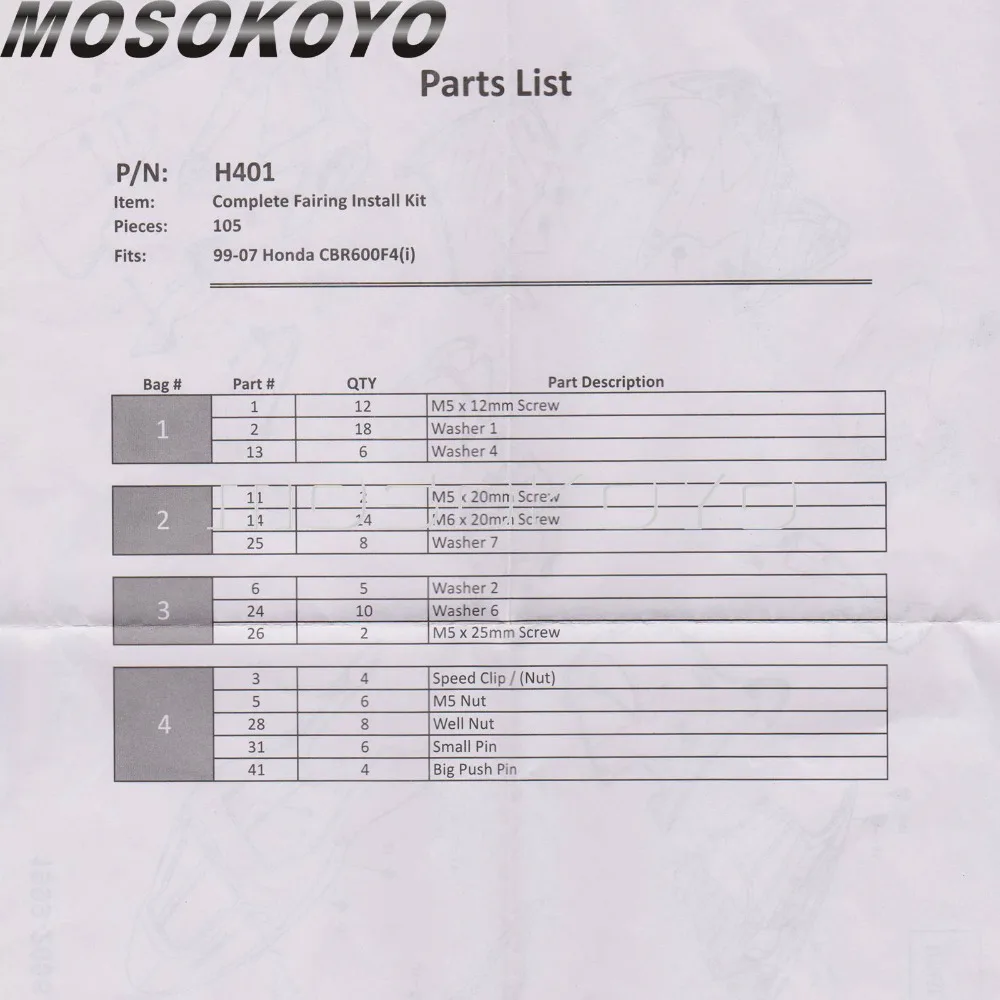 Мотоцикл 105 шт. Полный Комплект болтов обтекателя винтовая гайка для Honda CBR600 F4 F4i