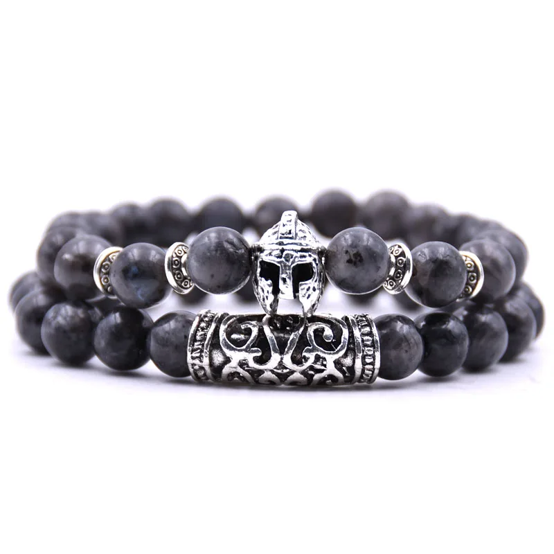 KANGKANG 2 шт./компл. Charm 18 цветов из натурального камня, В рыцарском стиле шлем браслеты из нержавеющей стали для Для женщин Для мужчин прохладный ослепительно браслет