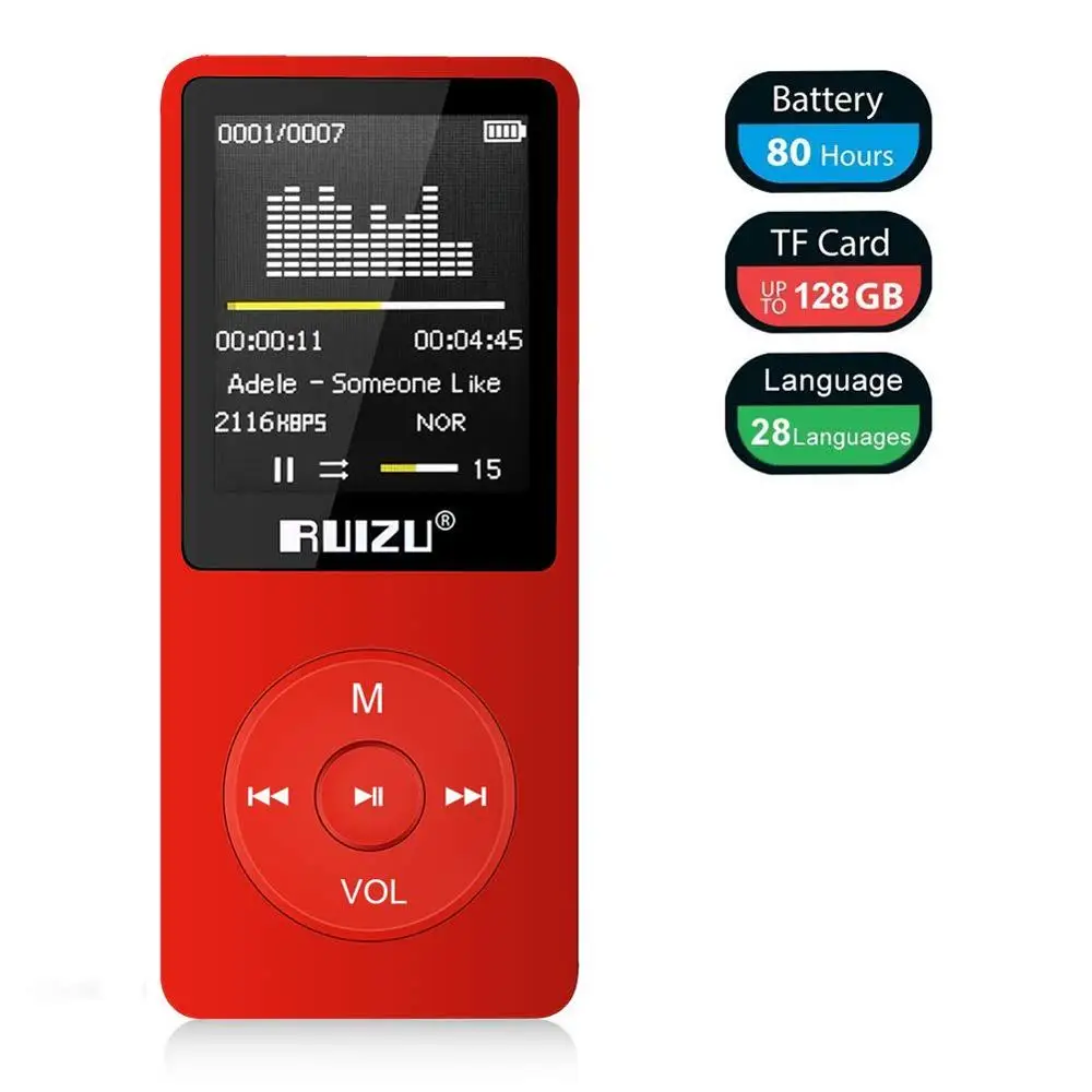 Красный MP3 плеер RUIZU X02 ультра тонкий музыкальный плеер с fm-радио, диктофон, воспроизведение видео, чтение текста, 80 часов воспроизведения - Цвет: Красный