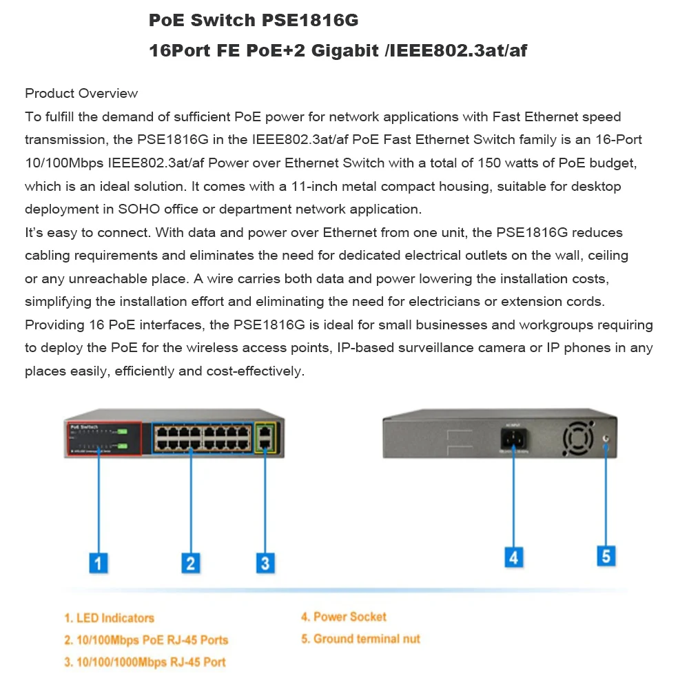 IMPORX 16 коммутатор POE портов ethernet с IEEE 802 3 af/at RJ45 Порты Профессиональный сетевой 10/100