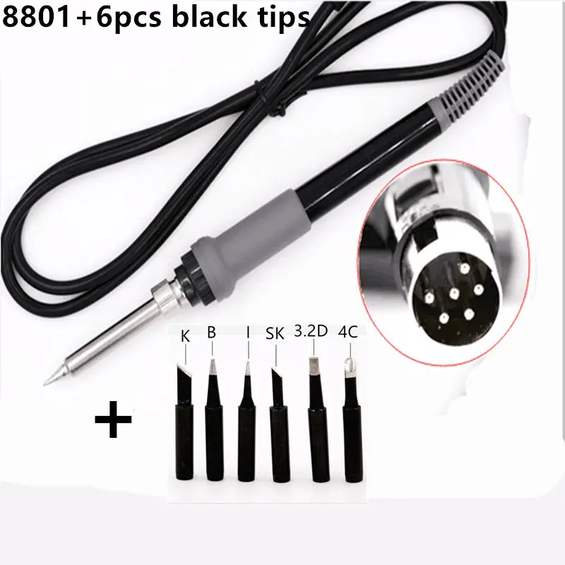8801 and black tip Хорошее качество SZBFT 8PIN паяльник сменная ручка 8801 с 936 паяльными наконечниками для припой HAKKO станция FX-888 - Цвет: 8801 and black tip