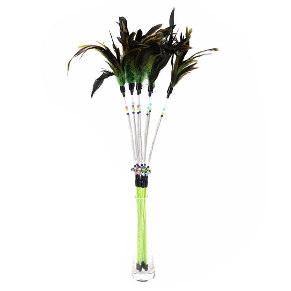 

Pet Cat Feather Spring Stick Teaser Kitten Interactive Bell Rod Wand Playing Toy