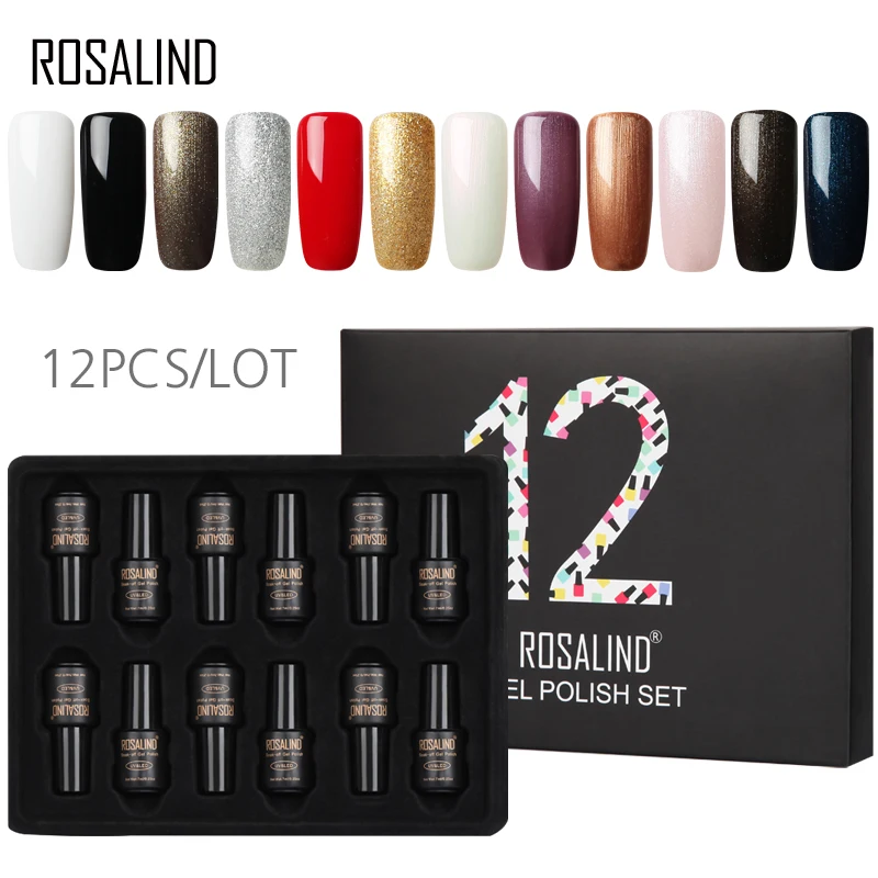

12PCS/LOT ROSALIND Gel Varnishes Set 7ML Long Lasting Pure Color Nail Art Manicure Set Need Base Top Coat Nail Gel Polish Set