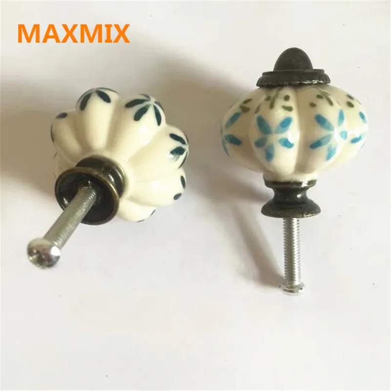 Ручки для шкафа MAXMIX 5 шт. 33 мм с синим листом ручная работа керамические в виде