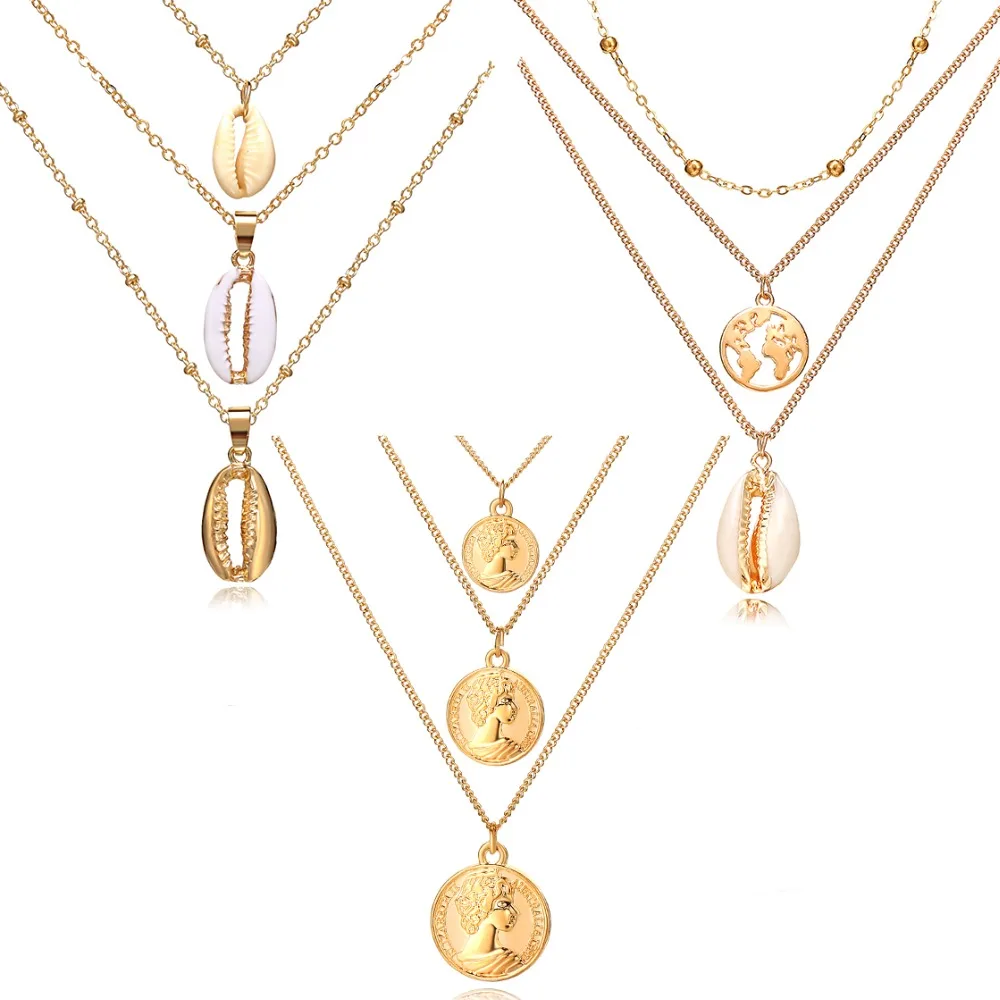 Женское Винтажное колье IF ME Длинное золотого цвета с подвеской в виде карты и