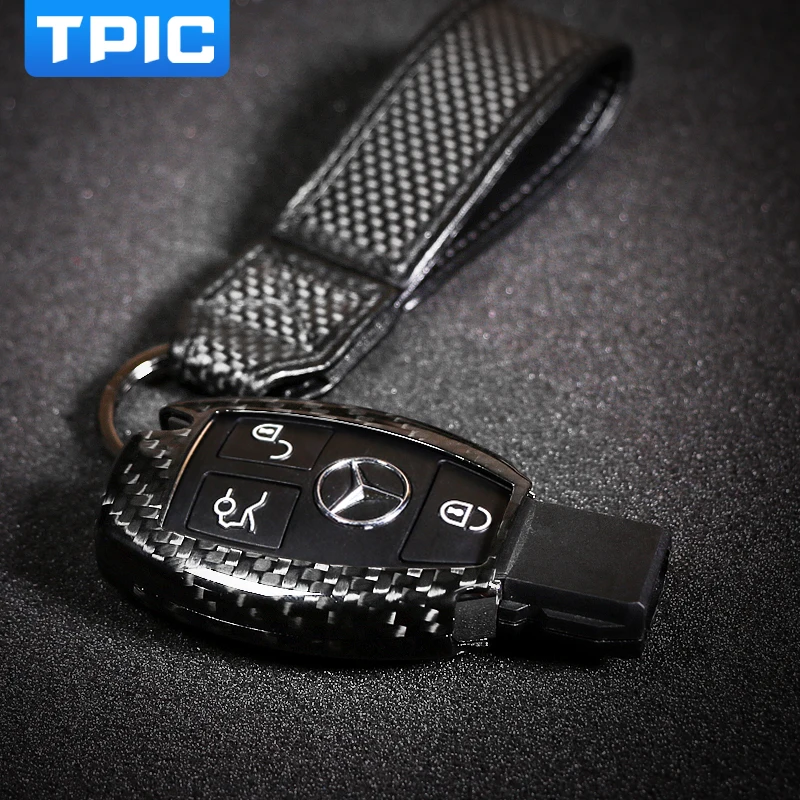 TPIC углеродного волокна Чехол для брелка с ключом Mercedes Benz W204 W212 W205 GLA GLK C S e класс ключи брелком ключей
