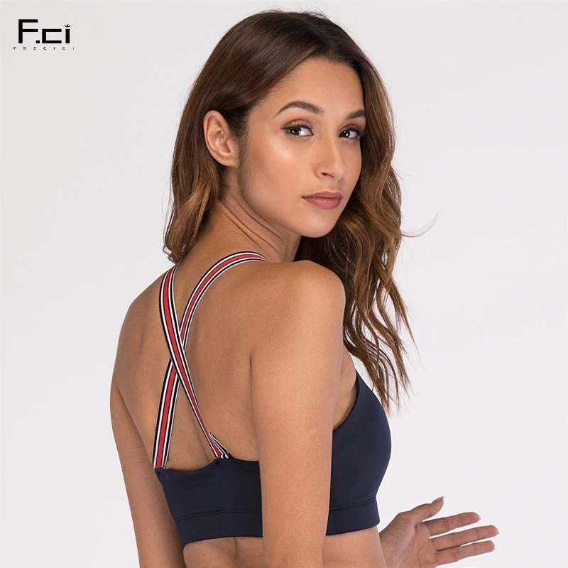 FRECIC Для женщин Push Up Bra Йога Крест накрест назад спортивный бюстгальтер тренировки