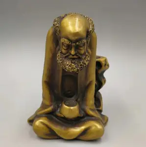 China collection archaize brass Bodhidharma Backflow Incense burner