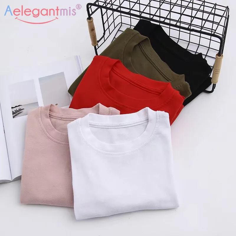 Aelegantmis, модные однотонные Короткие топы для женщин,, Весенняя футболка с длинным рукавом, для девушек, с круглым вырезом, стрейчевая, тонкая, короткая, повседневная, уличная одежда