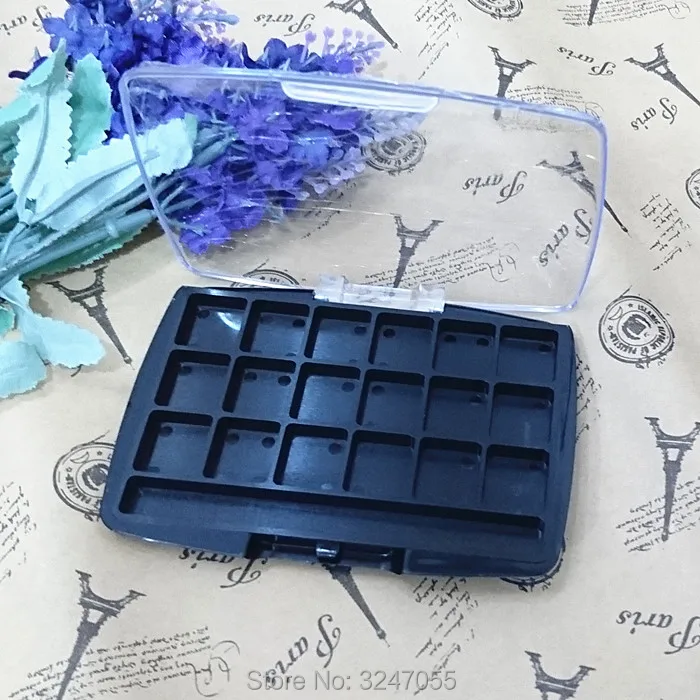 

30pcs/lot New Arrival Square 18grids Black Eyeshadow Powder Case, DIY Plastic Palettes, Cosmetic Blusher Compacts, Lipstick Box