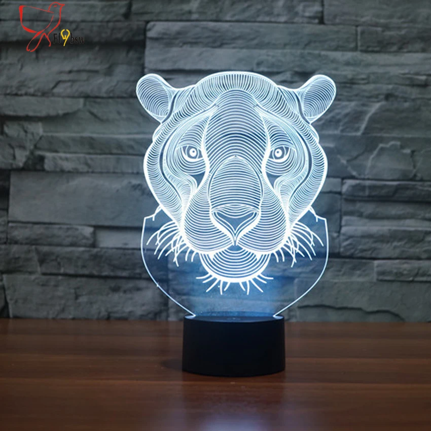 2017 творческая голова льва Форма ночник 7 цветов Изменение животных LED 3D иллюзия