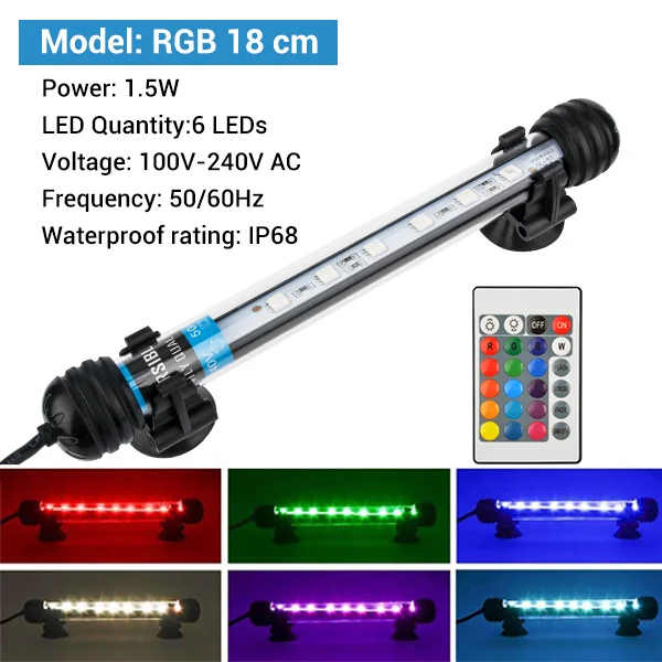 RGB 18cm NICREW 100 V-240 V Погружной светодиодный аквариумный светильник 5050 SMD светодиодный бар Водонепроницаемый светильник 18-48 см подводный аквариум Декор светодиодный светильник Инж - Цвет: RGB 18cm