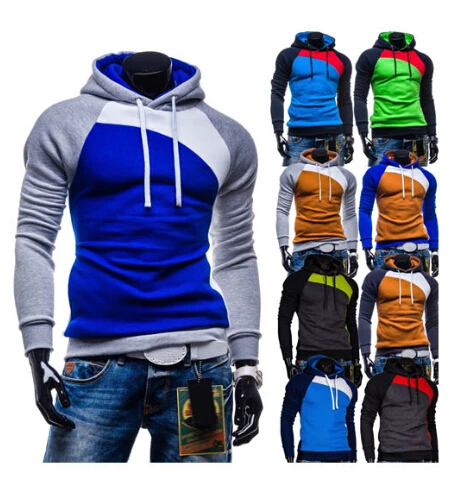 Free shipping Wholesale New 2015 Spring Mens Fleece Hoodies Hit Color Design For Men Sport Dress Slim Sweatshirt Man Hoody M-3XL | Мужская