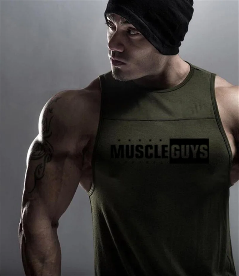 Тренажеры торговой марки muscleguys одежда Спортивная майка для бодибилдинга Топ для мужчин Фитнес рубашка мышцы без рукавов жилет Tanktop - Цвет: Армейский зеленый