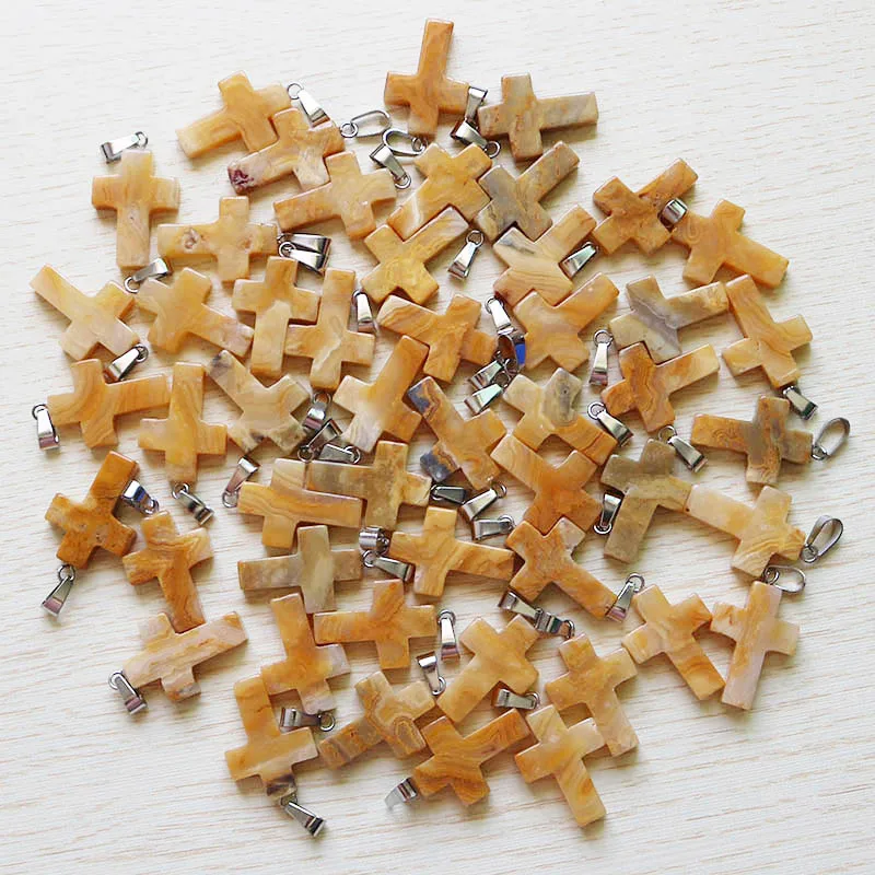 

Charms natural crazy agates stone cross beads pendants for DIY necklace jewelry making women wholesale 30pcs/lot free shipping