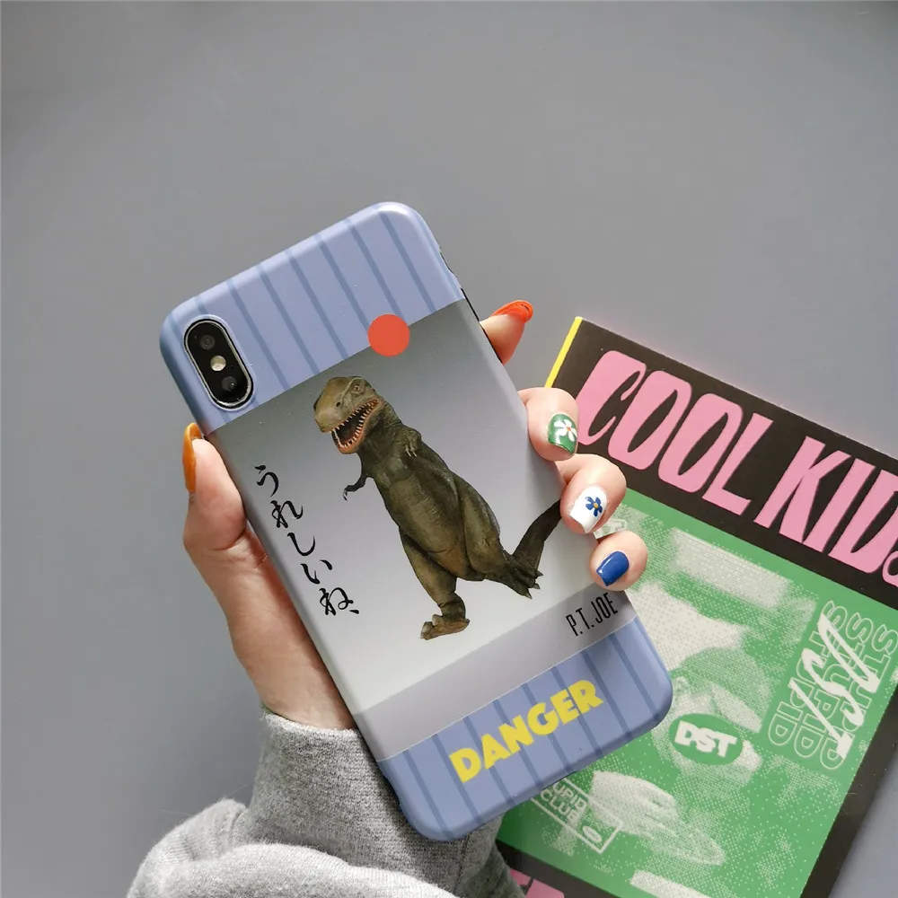 Dinosaur Pattern For iPhone X XR XS Max case Funny Japanese Danger Text Soft Cover 78 6s Plus phone Case Frosted Capa |