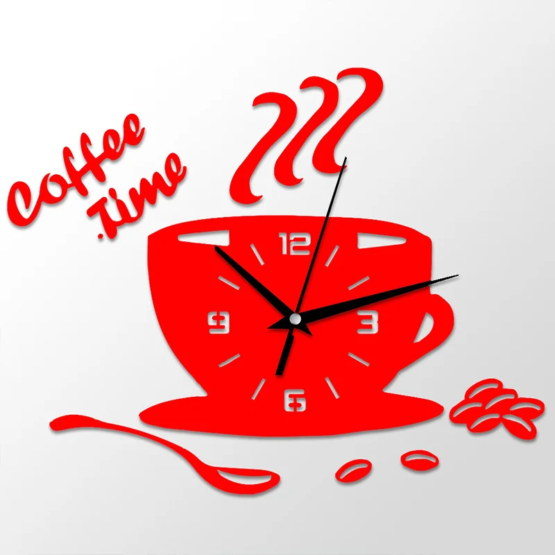 3D Diy Coffee Time Clock Acrylic Wall Clock Modern For Kitchen Home Decor Cup Shape Wall Sticker Hollow Numeral Clock