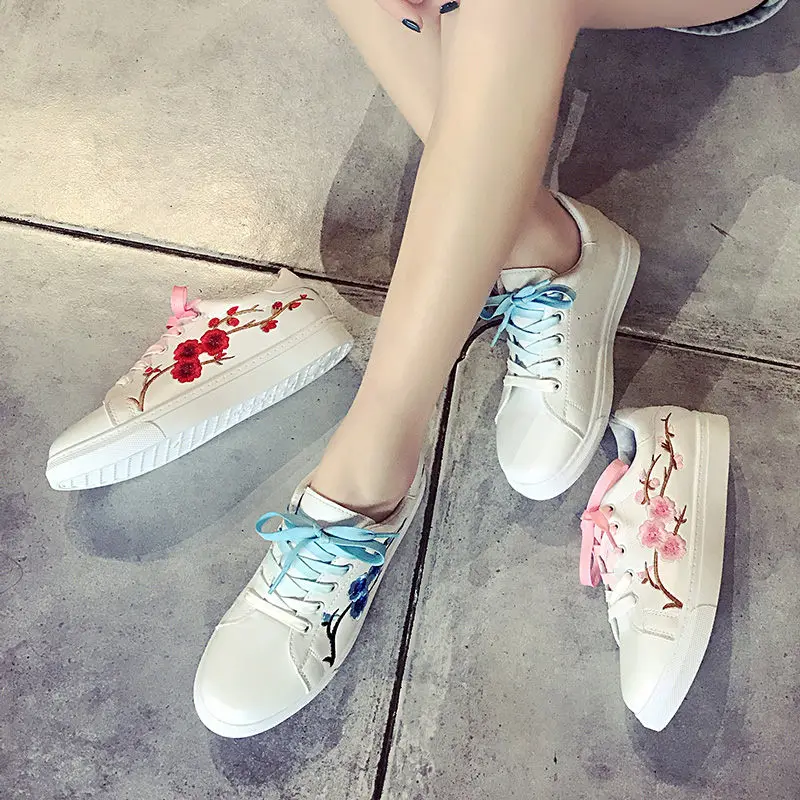 Pinsv Для женщин Кроссовки красовки S Спортивная обувь Спорт Вышивка Обувь с