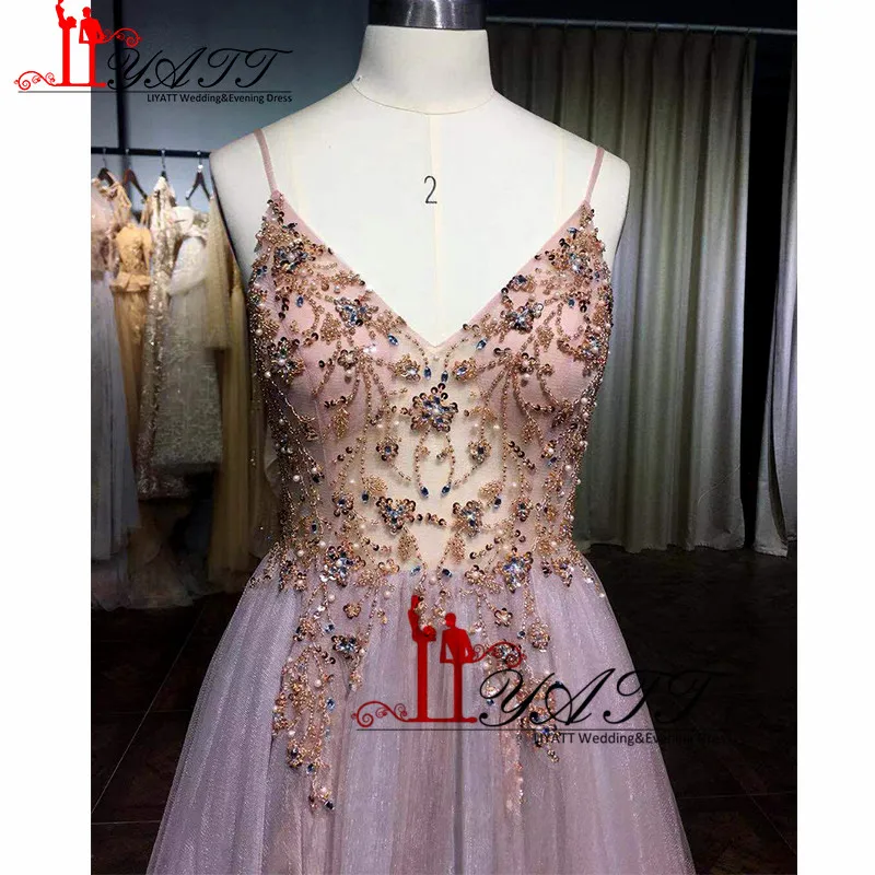 Newest 2019 Lovely Gown Crystal Straps Sexy Spaghetti Formal Prom Dress Cute A line Tulle Pink Evening Sleeveless | Свадьбы и
