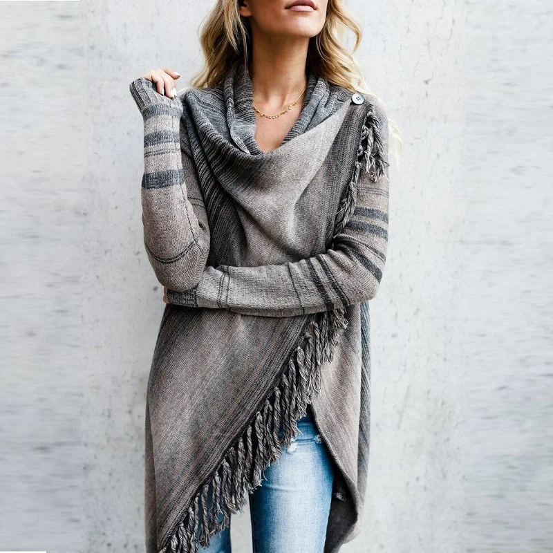 2019 Spring Oversized Sweaters Striped Cardigans Poncho O-Neck Ribbed Sweater Women'S Female Warm Thick Knitted Coarse Jumper |
