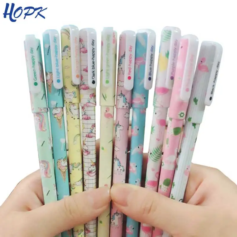 10 Pcs/Color Gel Pen Unicorn Flamingo Animal Starry Sky Flower Kawaii Pens Cute Korean Stationery Painting School Supplies