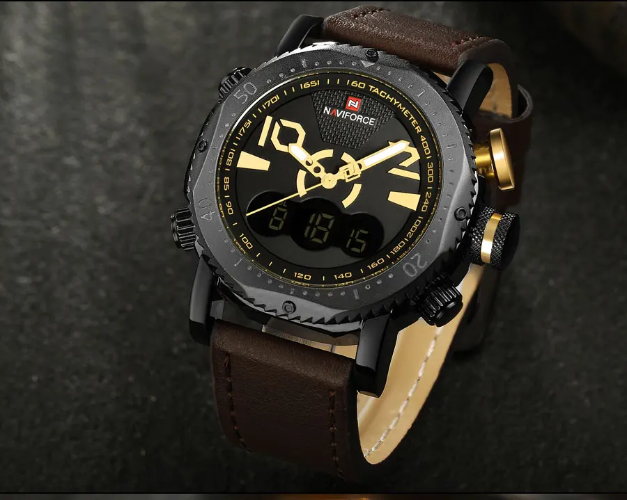 NAVIFORCE Брендовые мужские спортивные часы с двойным дисплеем мужские часы светодиодный цифровой аналоговый часы Оранжевые кварцевые часы 30 м водонепроницаемые мужские часы