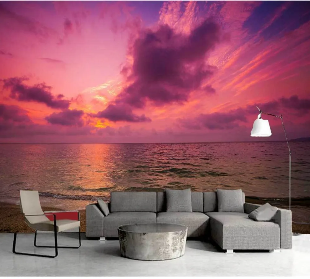 Бесплатная доставка красивый Приморский Пейзаж ТВ фон на заказ 3D обои закат море