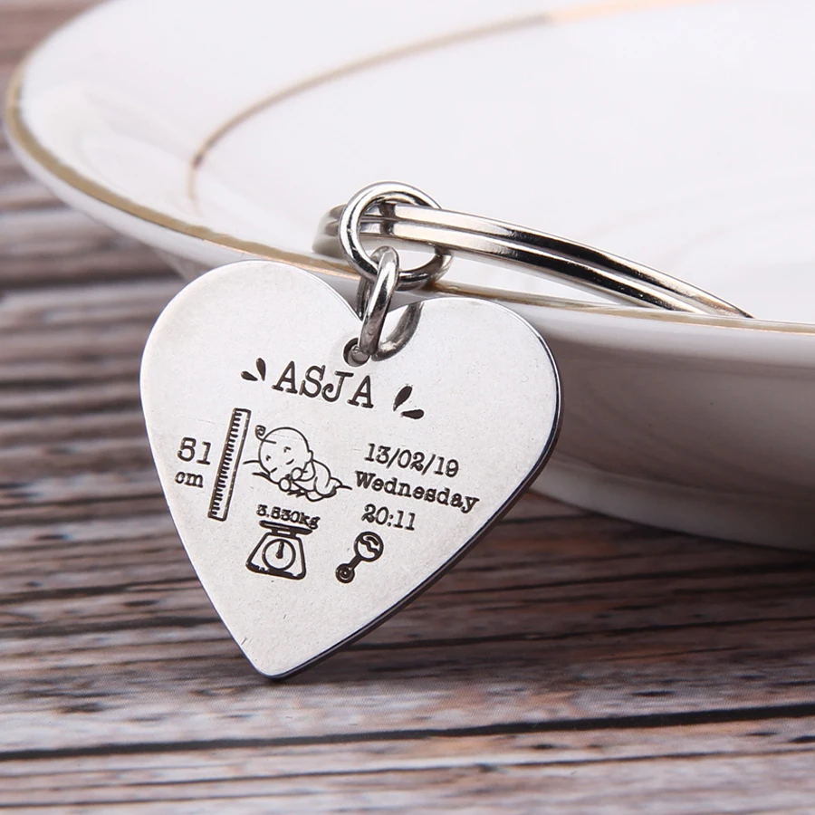 Брелок из нержавеющей стали с гравировкой для новорожденного на заказ измерения