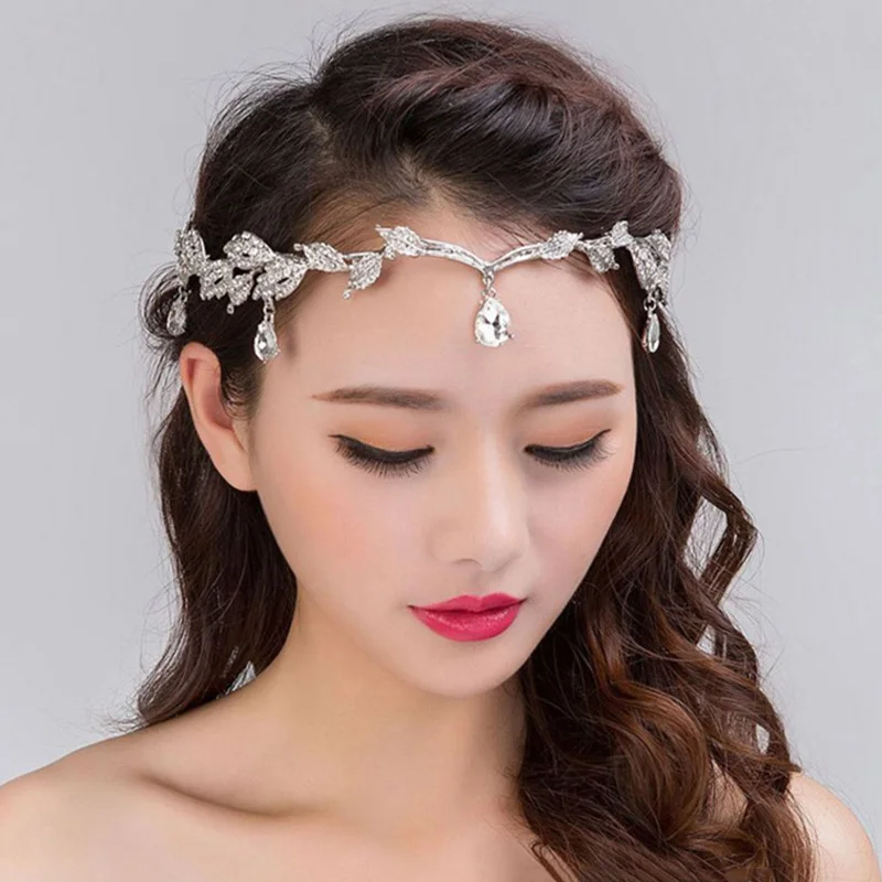 

Fashion White Water Drop Crystal Tiara Wedding Hair Jewelry Womens Accessories Forehead Jewelry Rhinestone Headband Hair Clips
