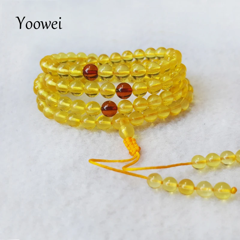 

Yoowei Amber 108 Beads Bracelet 5mm-7mm Natural Baltic Amber Stone Great Gift Prayer Meditation Buddhist Jewelry for Women Men