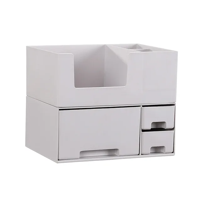 gray set GOONBQ, 1 шт., 2 слоя, мульти-сетка, большая емкость, органайзер для макияжа, стол, ванная комната, косметический чехол для хранения, Офисная коробка, настольное хранение - Цвет: gray set