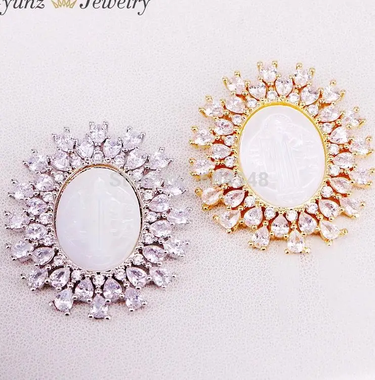 Style 3 Pendant 5 прядей ZYZ323-8868 золото/серебро Кристалл циркония медальон Дева Мария, Девы Марии мать жемчуга оболочки кулон ожерелье - Окраска металла: Style 3 Pendant