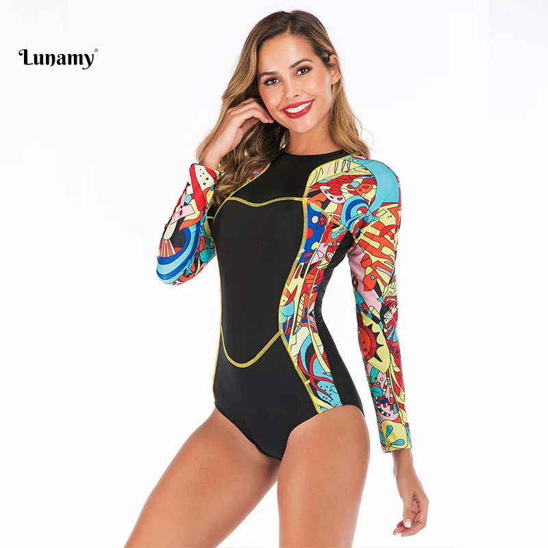 Lunamy, винтажный Цельный купальник с принтом, слитный купальник, Maillot De Bain Femme, сексуальный купальник на молнии спереди, женский купальник