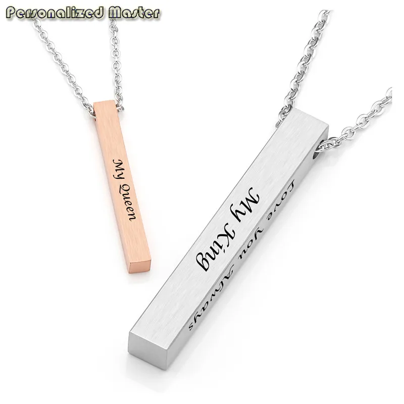 engraving set Индивидуальный мастер гравировка имя нержавеющая сталь квадратный Stick вертикальный кубовидной Бар Подвески для пары подарок - Окраска металла: engraving set