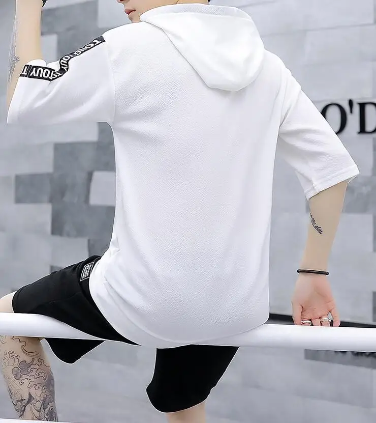 

Rlyaeiz 2019 Summer Casual Sporting Suits Men Tracksuit Letter Printed Hooded T shirts + Shorts Two Pieces Set Male Sweat Suit