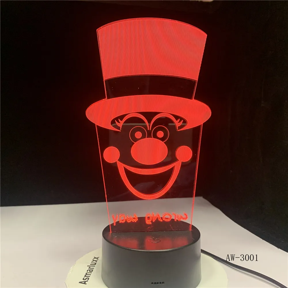 

3D-3001 7 Color Lamp Halloween Clown 3d Visual Led Night Lights For Kids Touch Usb Table Lampara Lampe Baby Sleeping Nightlight