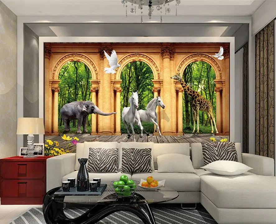 Украшение для дома 3d обои на заказ модные натуральные креативные 3D слон лошадь