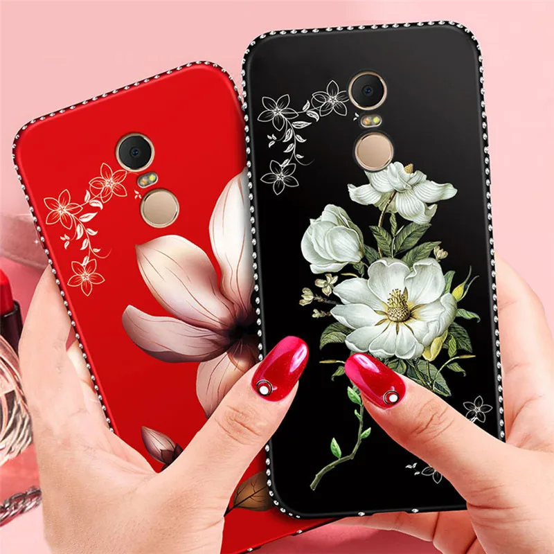 5 Plus Стразы рамка чехол для Redmi 6 6A 7A Y1 Y2 Note 3 4 4X 5A Prime 7 роскошный 3D рельефным цветочным узором Мягкий силиконовый чехол