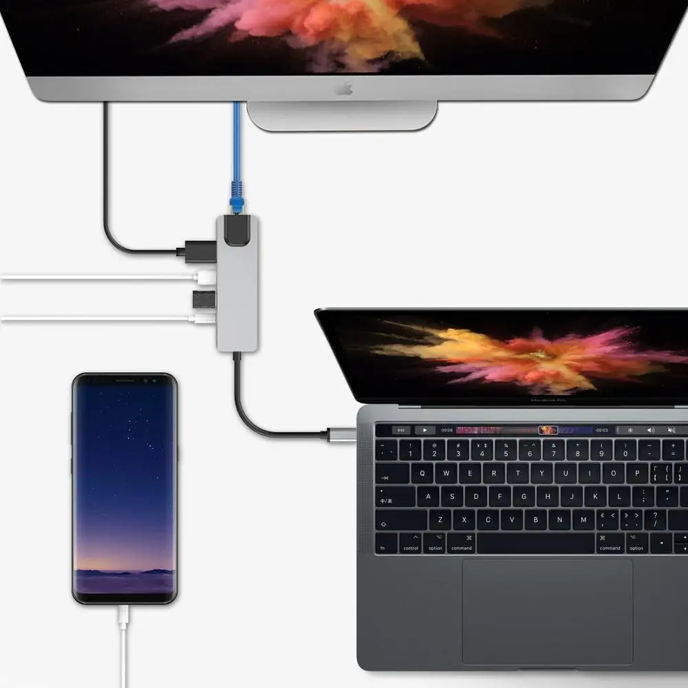 USB C концентратор 4K для Gigabit Ethernet Rj45 Lan 5 в 1 Type Hdmi совместим с Mac book Pro Thunderbolt 3 Charger