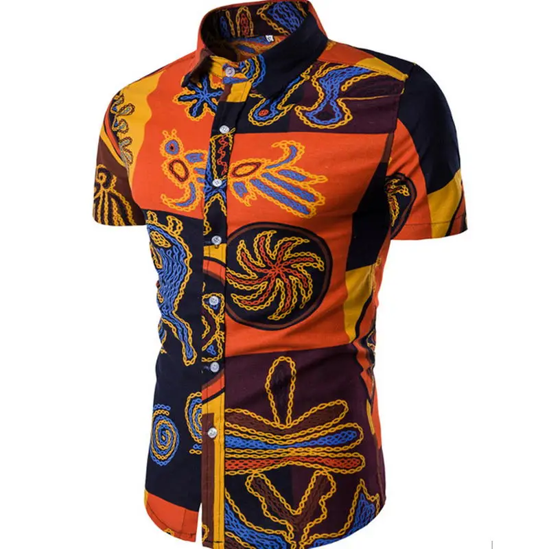 2019 Spring Men's shirt Floral printing long sleeve shirts men clothes flowers printed vintage Linen Casual Male Shirt | Мужская