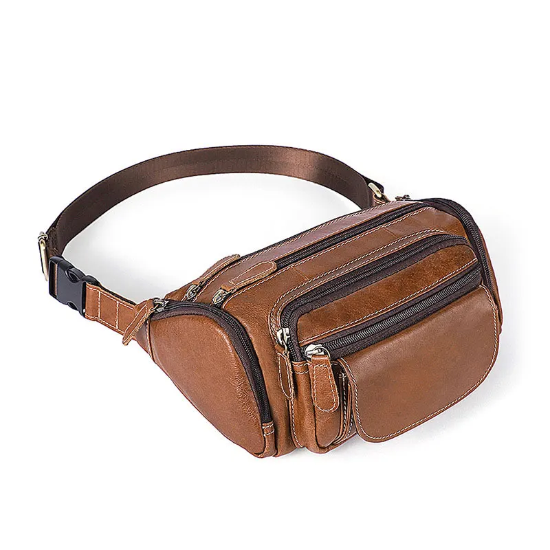 Genuine Leather Men Waist Bags Brand Large Capacity Outdoor Waist Baotou Layer Leather Man Pockets Messenger Bag C8355 - Цвет: 3