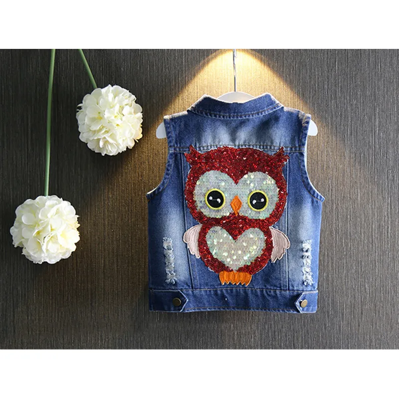 Осень Новые Детские's Костюмы женский ребенка Блёстки Сова ковбойский жилет