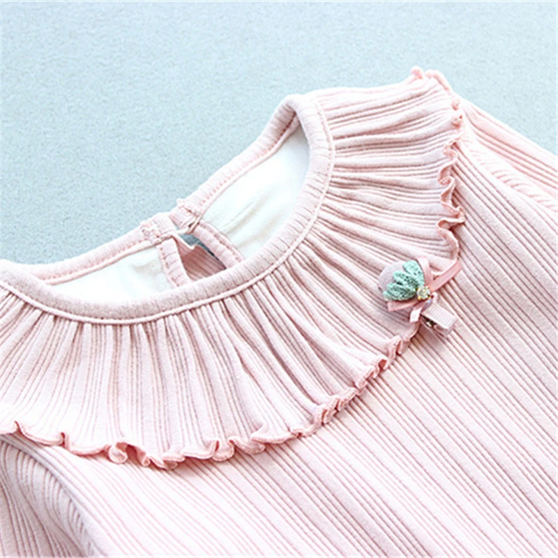 Girls Doll Collar Bottoming Shirt Simple Tees Candy Color Lovely Baby Children Fall Cotton Tops cute clothing |