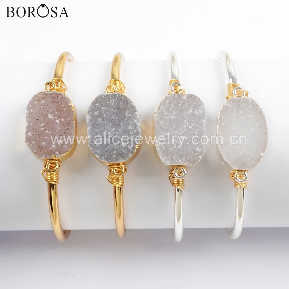 BOROSA 1 шт. Модный Золотой/Серебряный цвет натуральный агат Друза Овальный