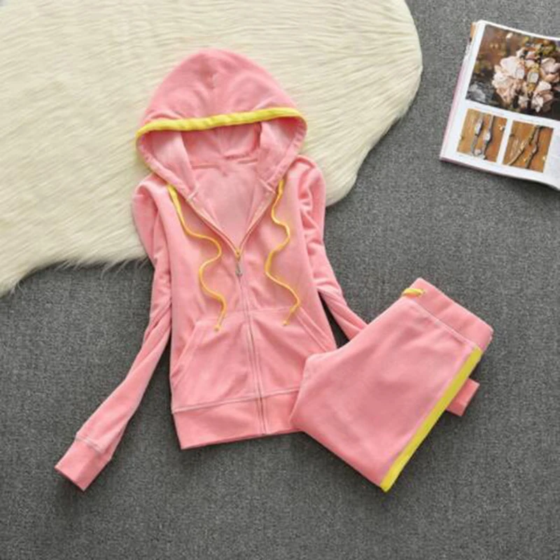 Spring / Autumn 2019 Women's Brand Tracksuit Velvet Cloth Suit Velor Sweatshirts &amp Pants size S-XL | Женская одежда