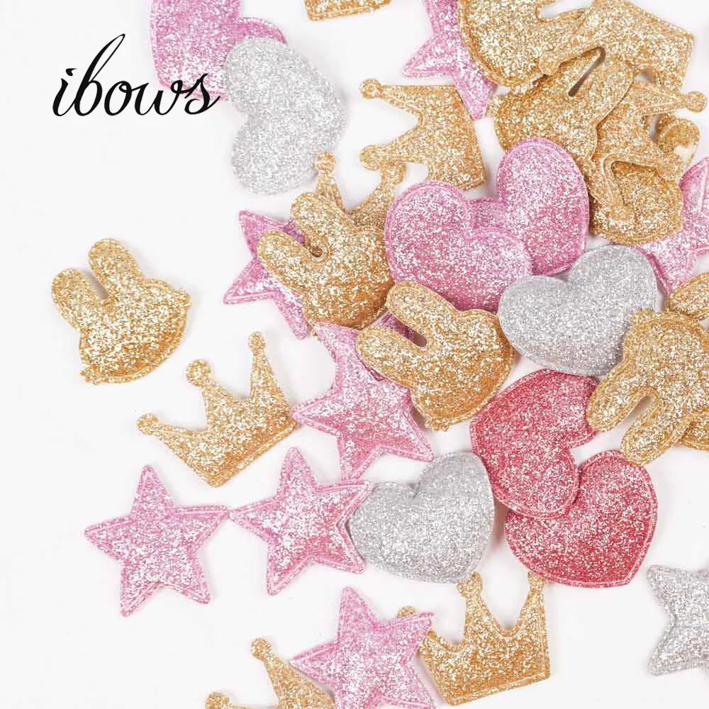

100pcs Mixed Appliques Heart Star Crown Rabbit Glitter Patches Single Side DIY Headware Accessories Patchwork Sticker Suppliers