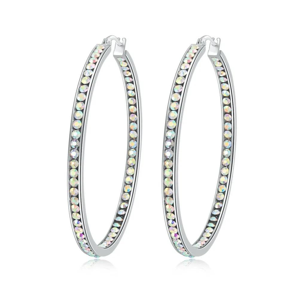 Большие серьги кольца CiNily Rainbow & Clear с белым кристаллом Коктейльные Вечерние из