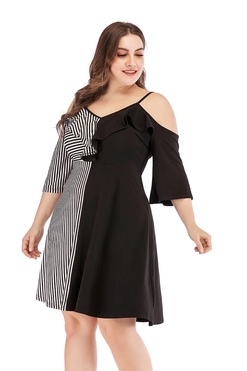 2019 Patchwork Print Dress Plus Size Vintage High Waist A Line Knee Length Retro Club Party Big L-4XL Vestidos | Женская одежда
